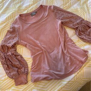 Lace Sleeved Pink Blouse (S)